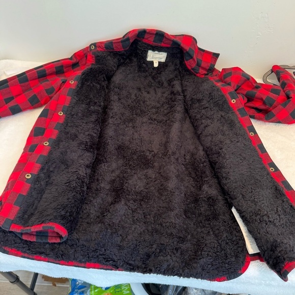 Current Elliott Red Black Plaid Sherpa Workman Shacket Jacket Size 2/ M - Picture 10 of 14